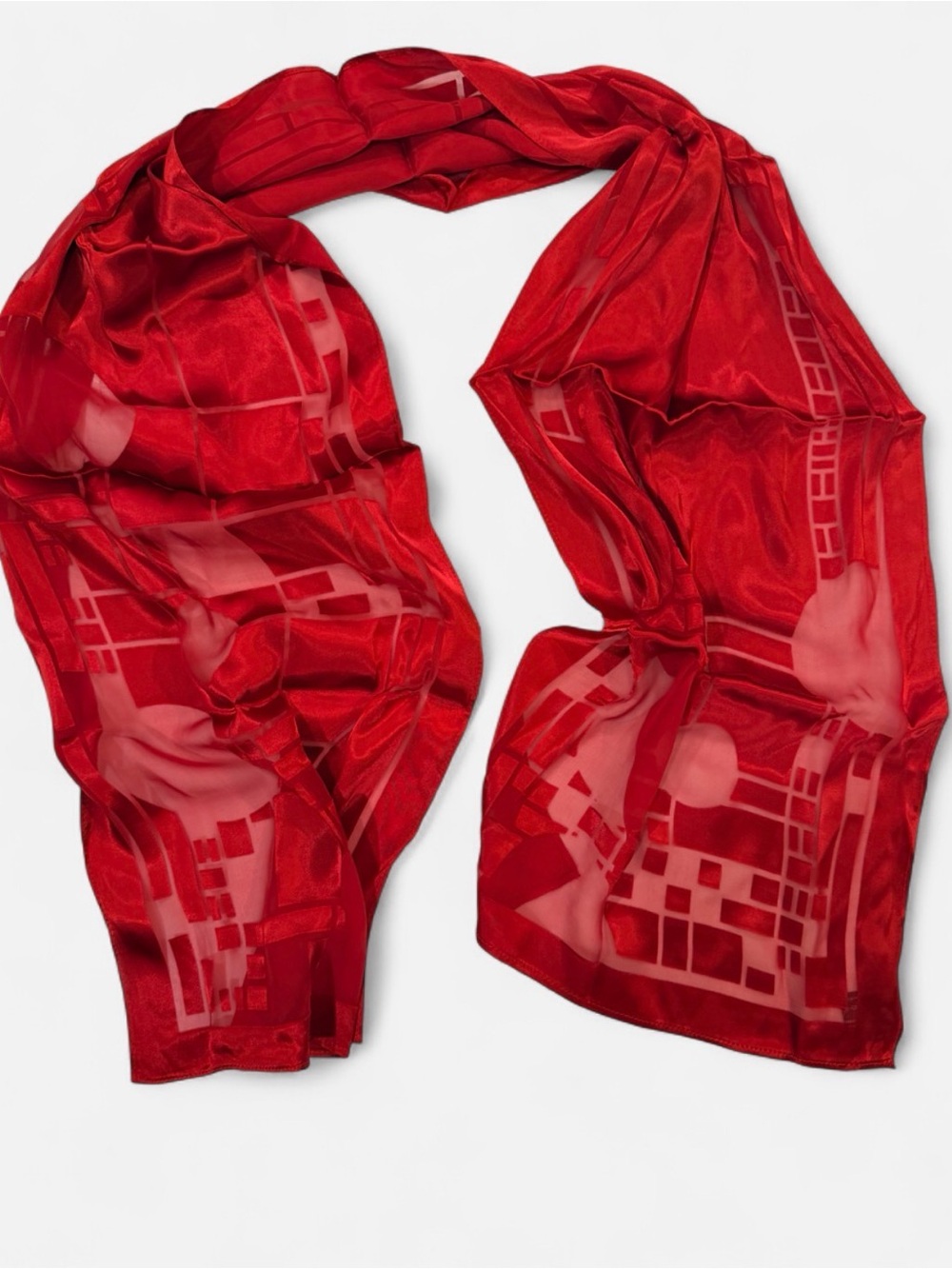 Vintage Frank Lloyd Wright MoMA Scarf Made in France Red